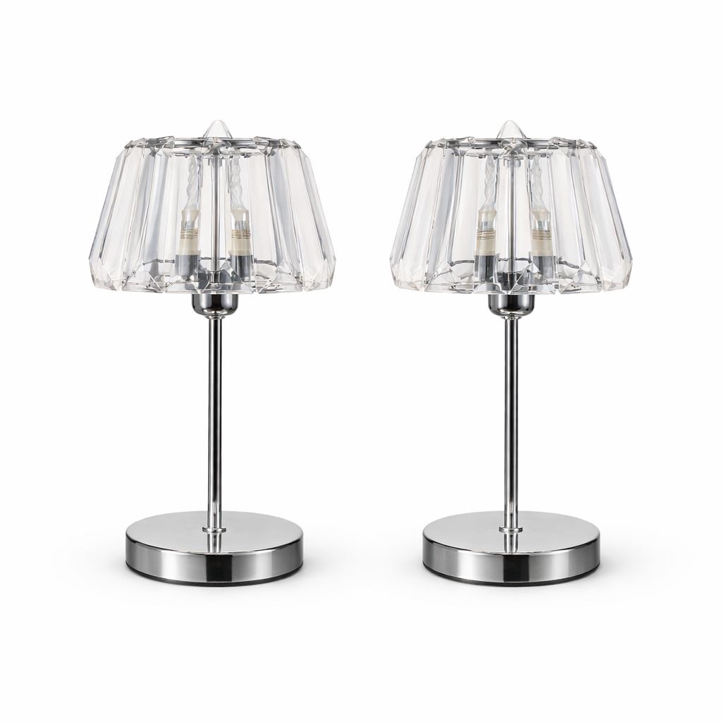Vintage Chrome Table Lamps with Faceted Acrylic Shades Pair