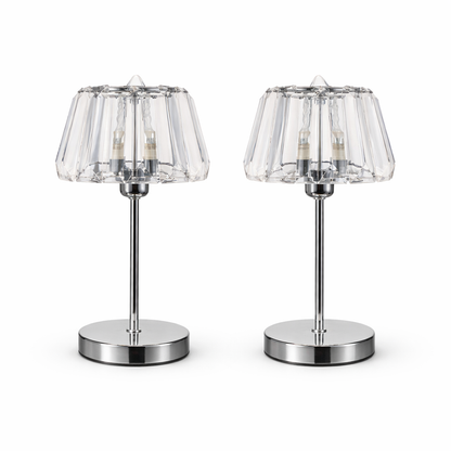 Vintage Chrome Table Lamps with Faceted Acrylic Shades Pair