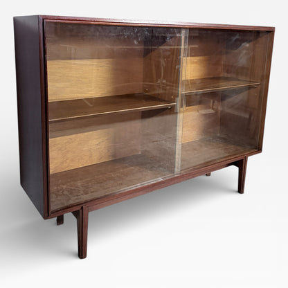 Beaver & Tapley Sliding Glass Bookcase by Richard Hornby Mid Century Teak Display Cabinet