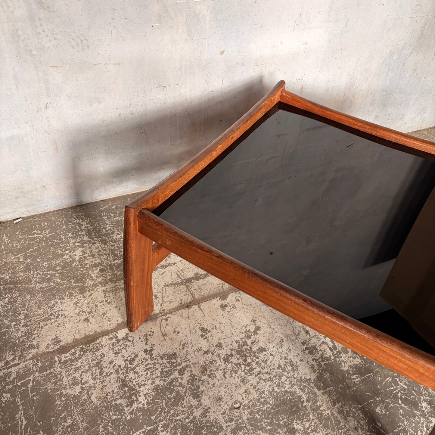 Mid Century G Plan Katrina Teak Coffee Table with Black Perspex Top