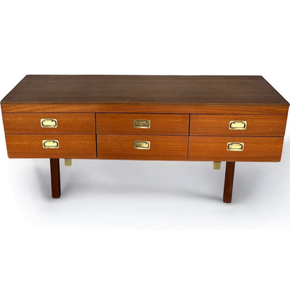 Mid Century Teak and Brass Armouries Style Chest Sideboard