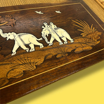 Vintage 1960s Indian Rosewood Inlaid Elephant Wall Panel