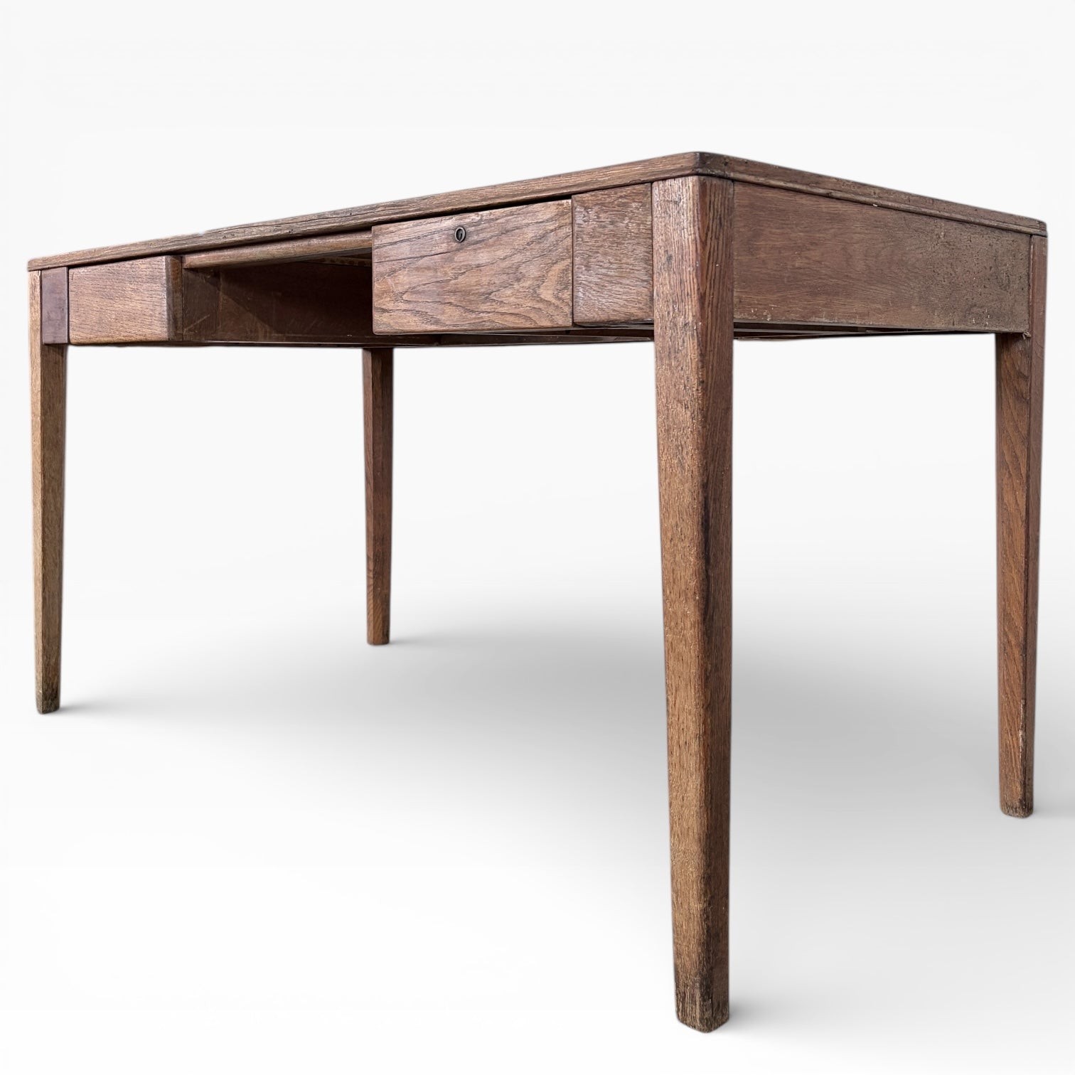 1950s Oak & Leather Military Compact Desk