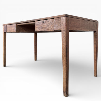 1950s Oak & Leather Military Compact Desk