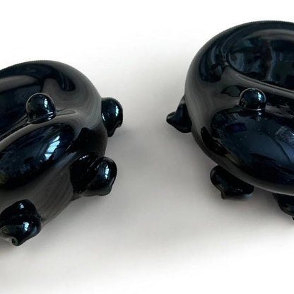 Pair of Vintage Emerald Green Glass Frog Paperweights / Tealight Holders