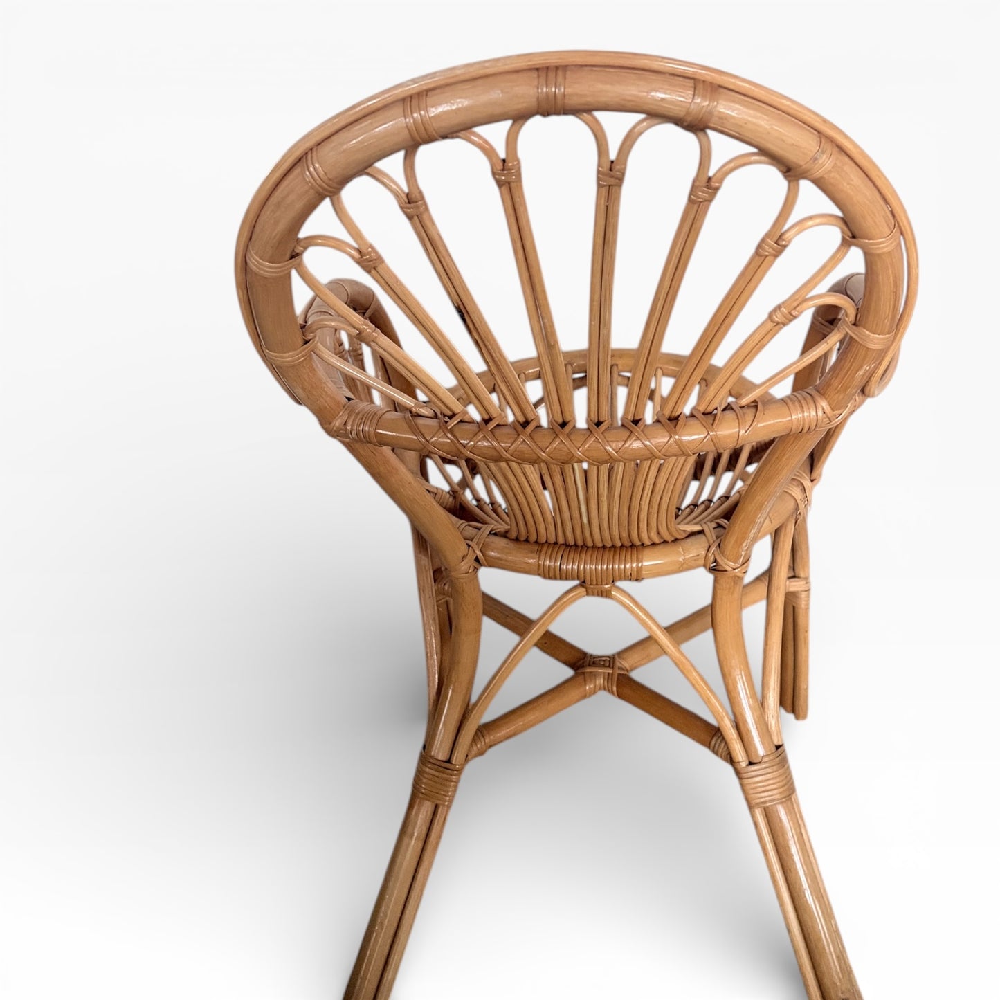 Italian Bamboo Armchair - Mid Century Sculptural Rattan Accent Chair With Curved Armrest