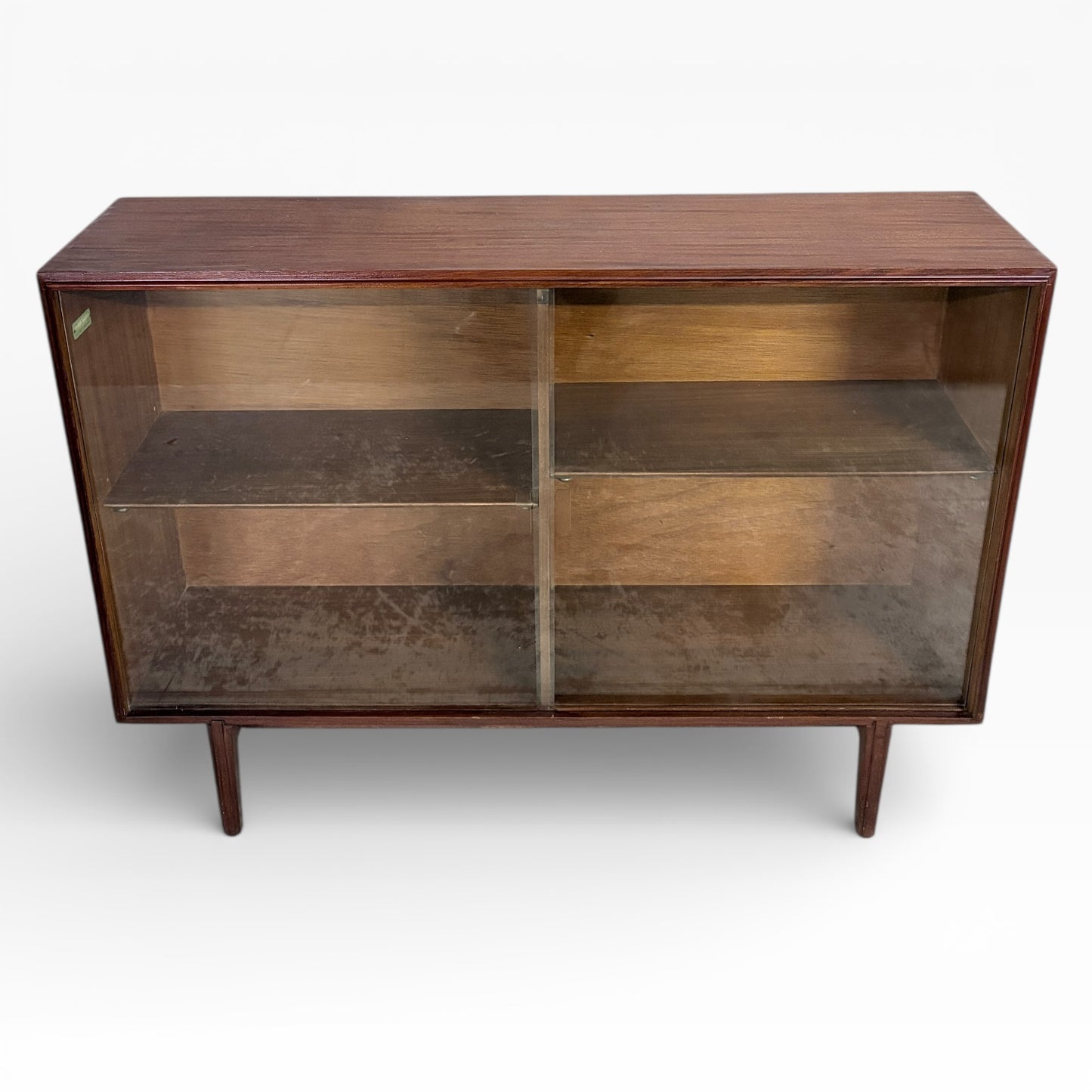Beaver & Tapley Sliding Glass Bookcase by Richard Hornby Mid Century Teak Display Cabinet