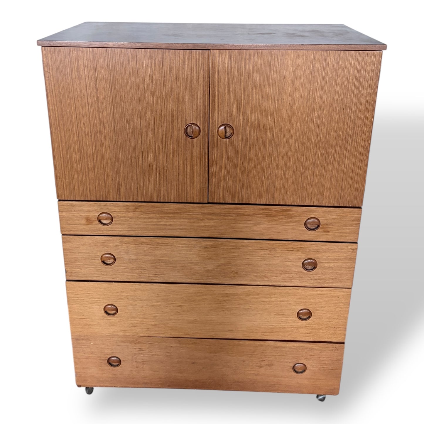 Schreiber Teak Tallboy Cabinet with Drawers – Mid Century