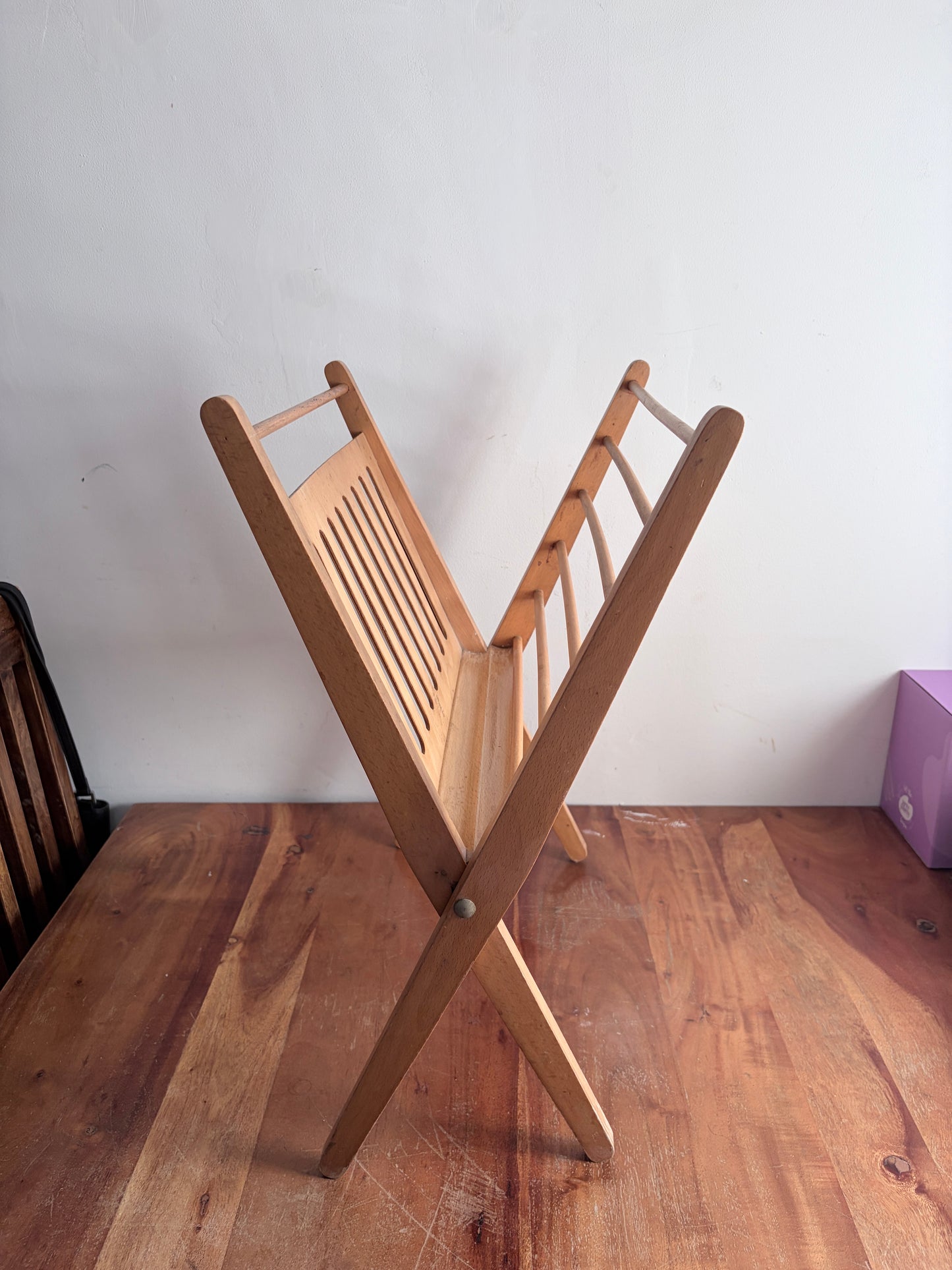 Mid Century Dutch Beech Folding Magazine Rack by Cees Braakman