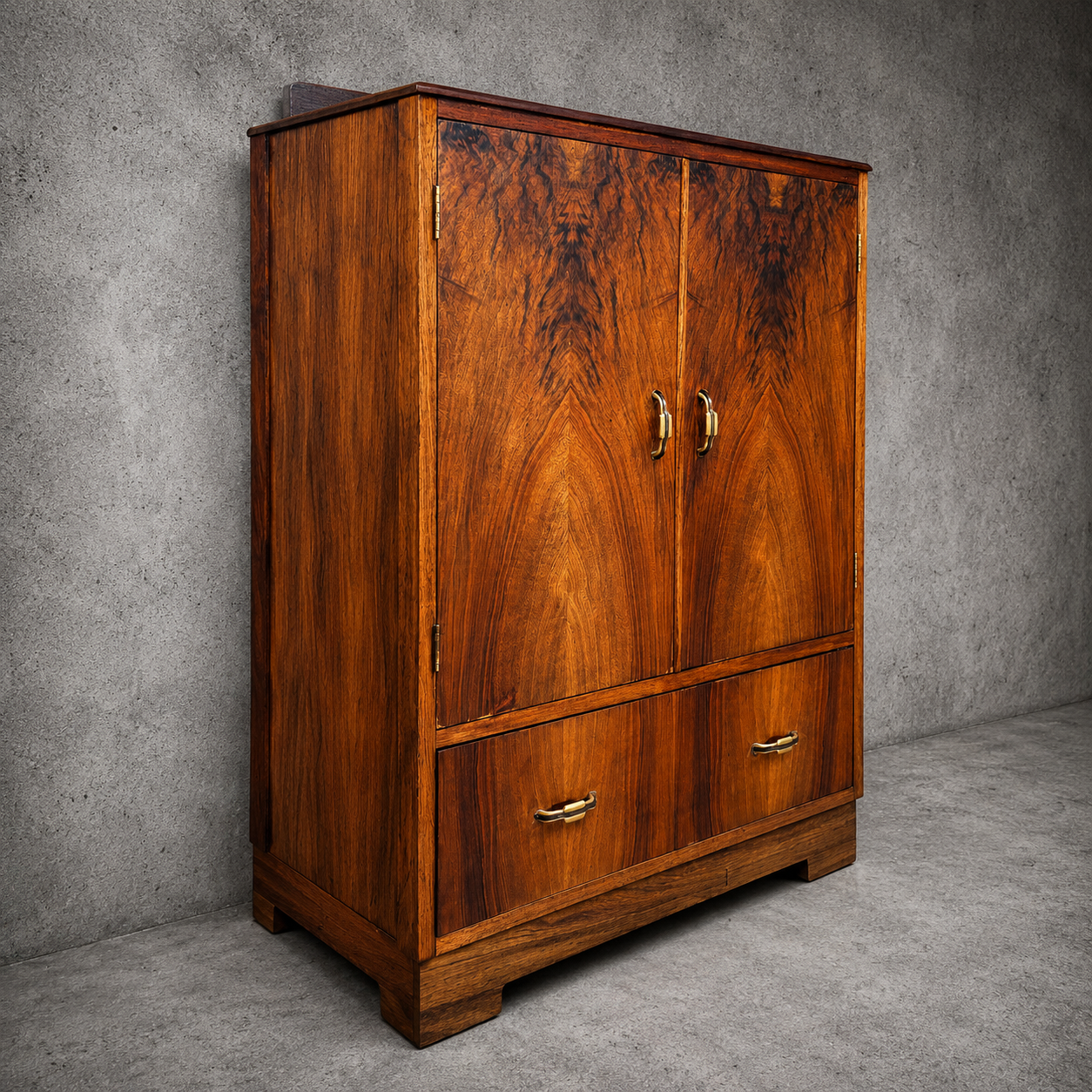 Art Deco Figured Walnut & Oak Cabinet / Cupboard