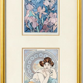Alphonse Mucha “Topaz & Amethyst” Framed Prints – Art Nouveau Double Panel Wall Art