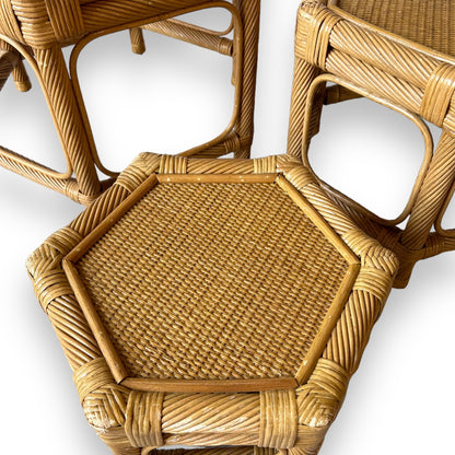 mid century set of 3 bamboo hexagonal tables