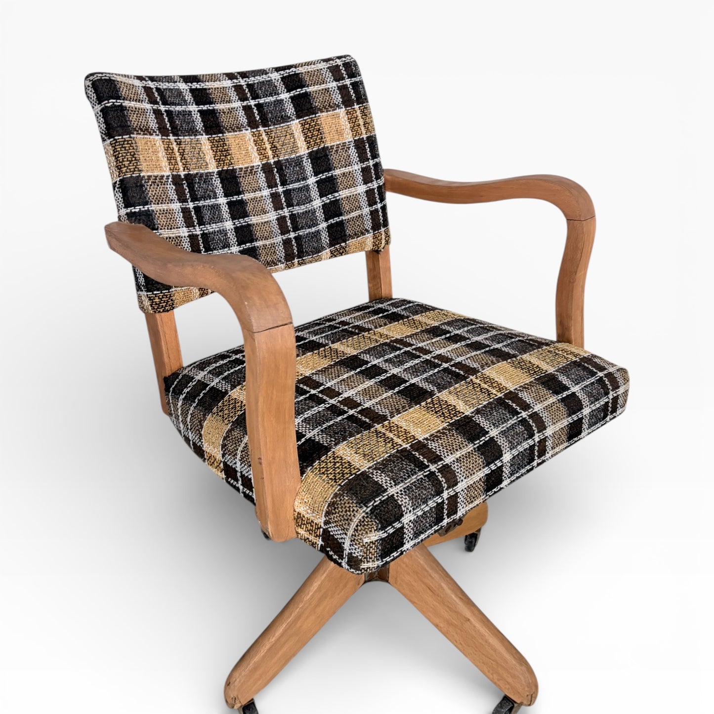 Vintage Hillcrest Oak Swivel Desk Chair with Castors — view 2