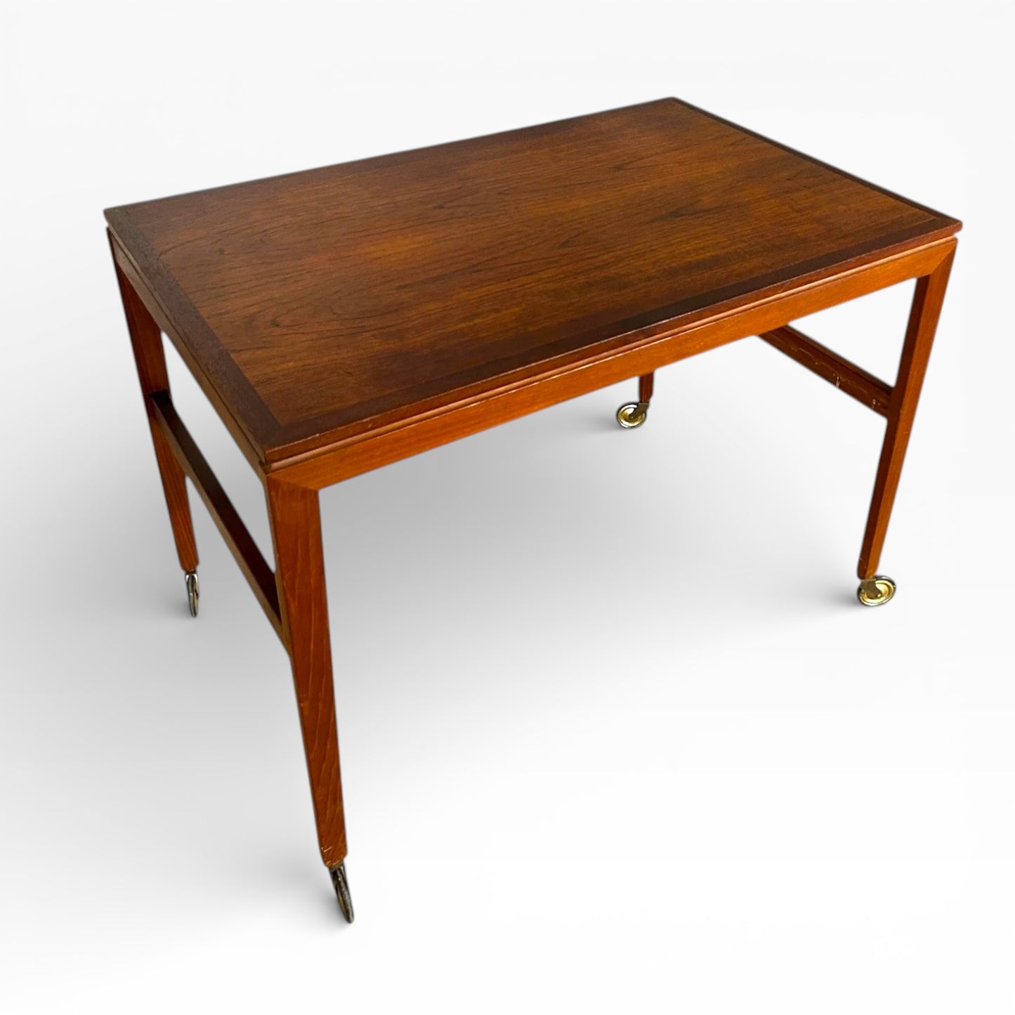 Vintage Teak Trolley | Mid-Century Serving Cart With Original Brass Castors
