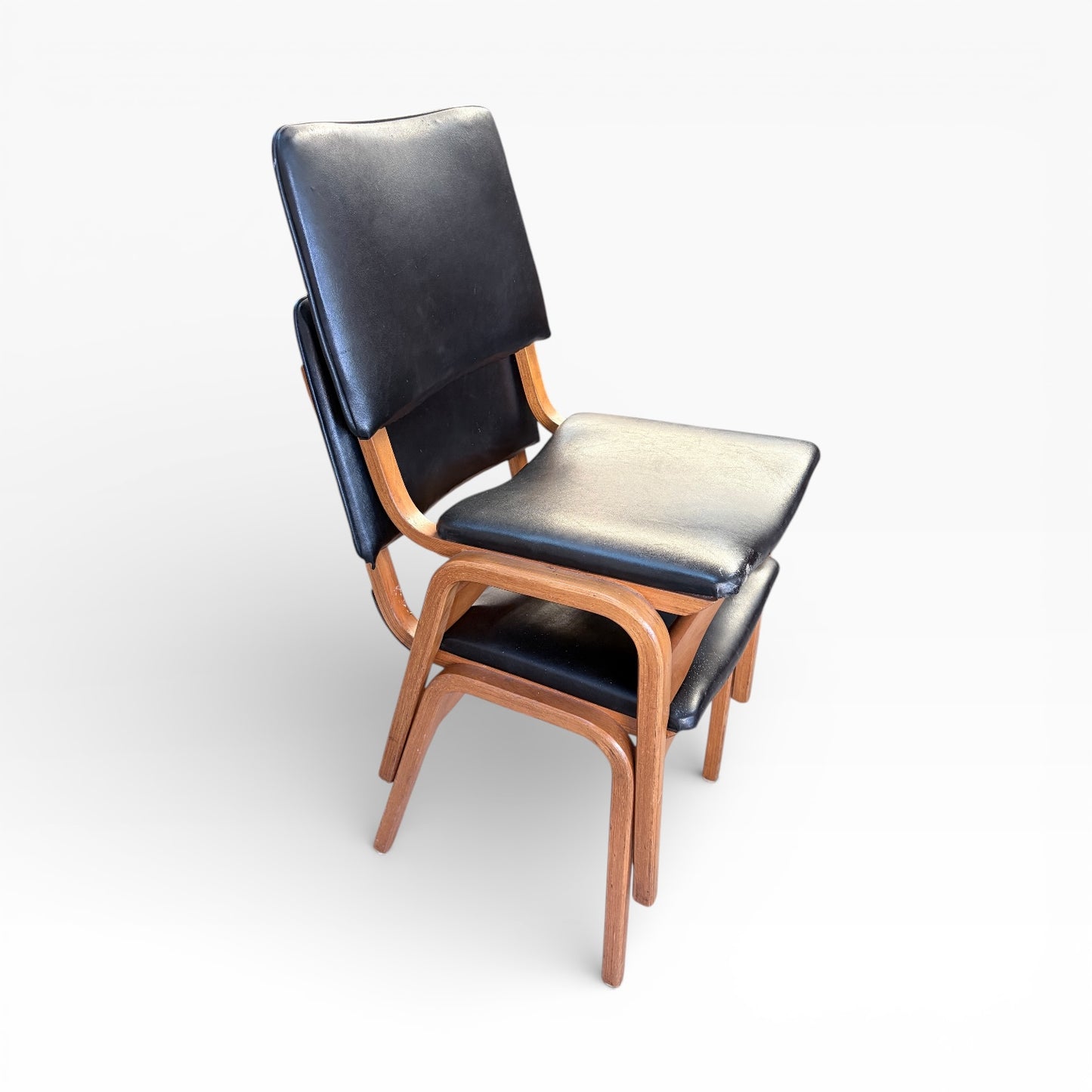 Vintage Stackable Dining Chairs – Mid Century Black Bentwood Upholstered Seating