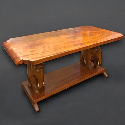 Vintage 1960s Elephant Carved Wood Coffee Table