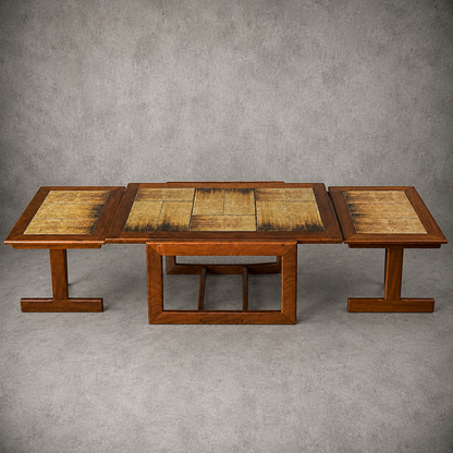 Mid Century Tile Top Coffee Table with Extending Side Tables