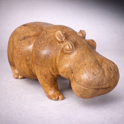 Mid Century Hand-Carved Teak Hippo Sculpture