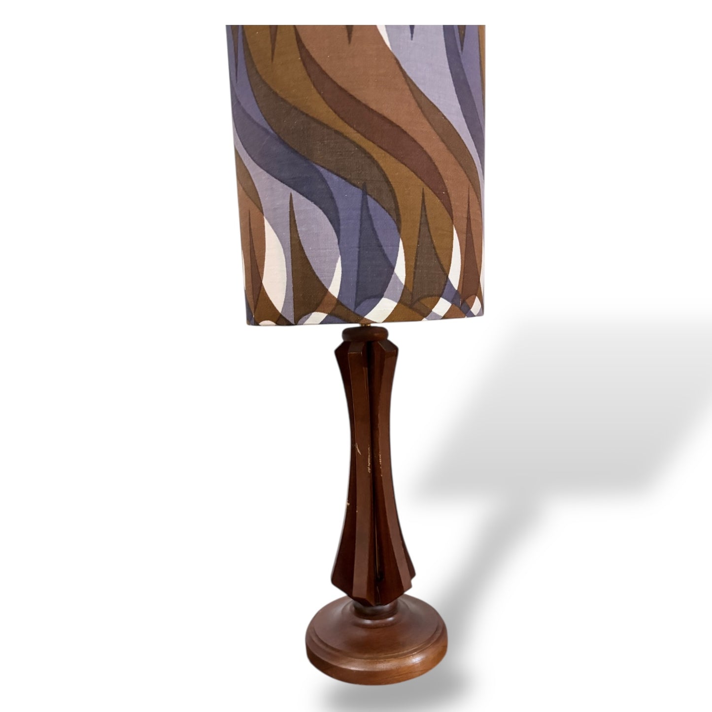 Vintage Teak Table Lamp with Elizabeth Armstrong Sigma Fabric for Hull Traders by Lightfandango
