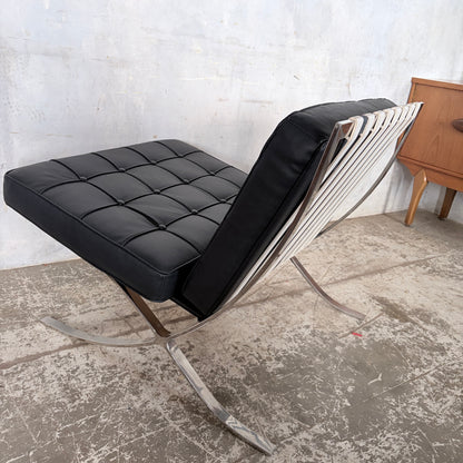 Mid Century Style Black Leather & Chrome Barcelona Chair