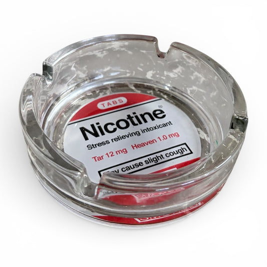 Vintage Glass Ashtray – Retro Heavy Glass Ashtray With Nicotine Label & Cigarette Rest