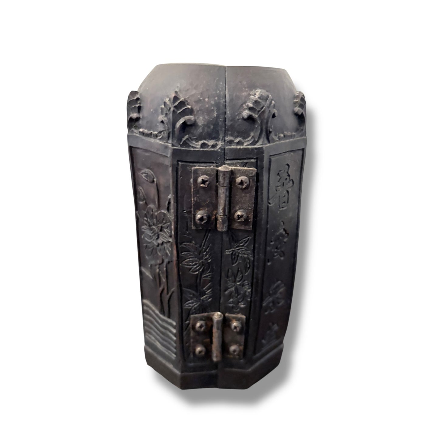 Vintage Hand-Carved Wooden Buddhist Triptych Shrine / Folding Altar