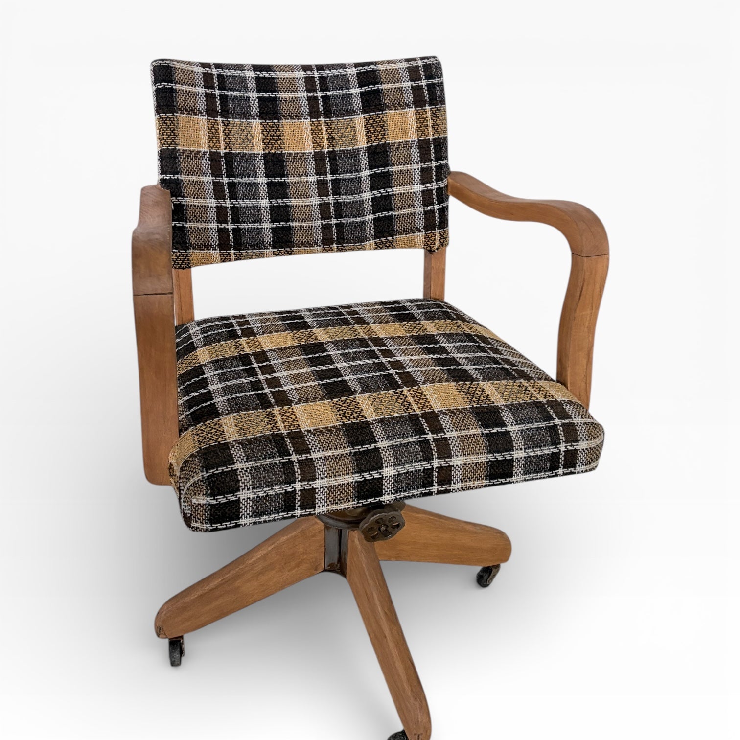 Vintage Hillcrest Oak Swivel Desk Chair with Castors — view 5