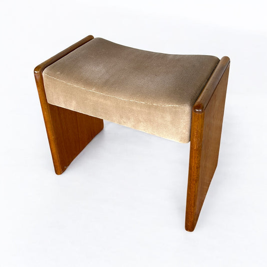 Mid Century Teak Wood and Fabric Stool