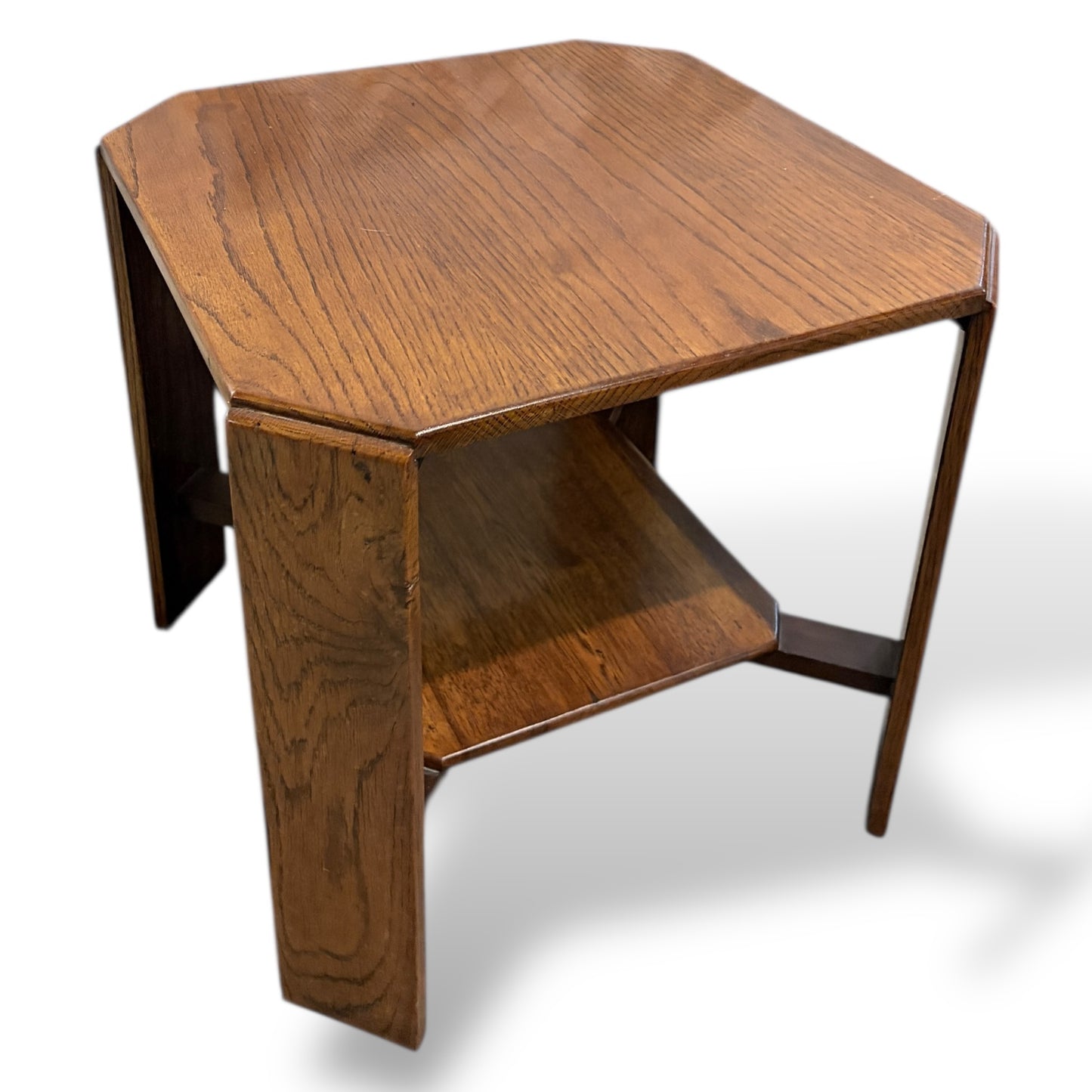 Arts & Crafts Oak Occasional Side Table with Lower Shelf – Vintage Solid Oak Side Table