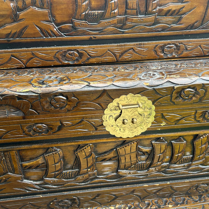 Vintage Chinese carved Camphor wood set of three stacking chests
