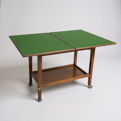 Vintage Scottish Card Table | Folding Green Felt Top | Mid Century Games Table on Castors