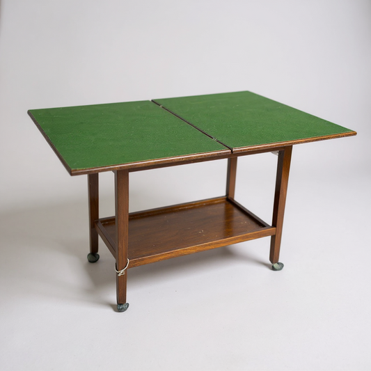 Vintage Scottish Card Table | Folding Green Felt Top | Mid Century Games Table on Castors