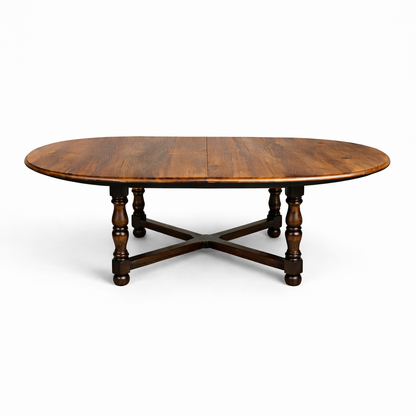 Ercol Extendable Dining Table – Vintage Solid Elm Oval Wooden Table With Cruciform Base