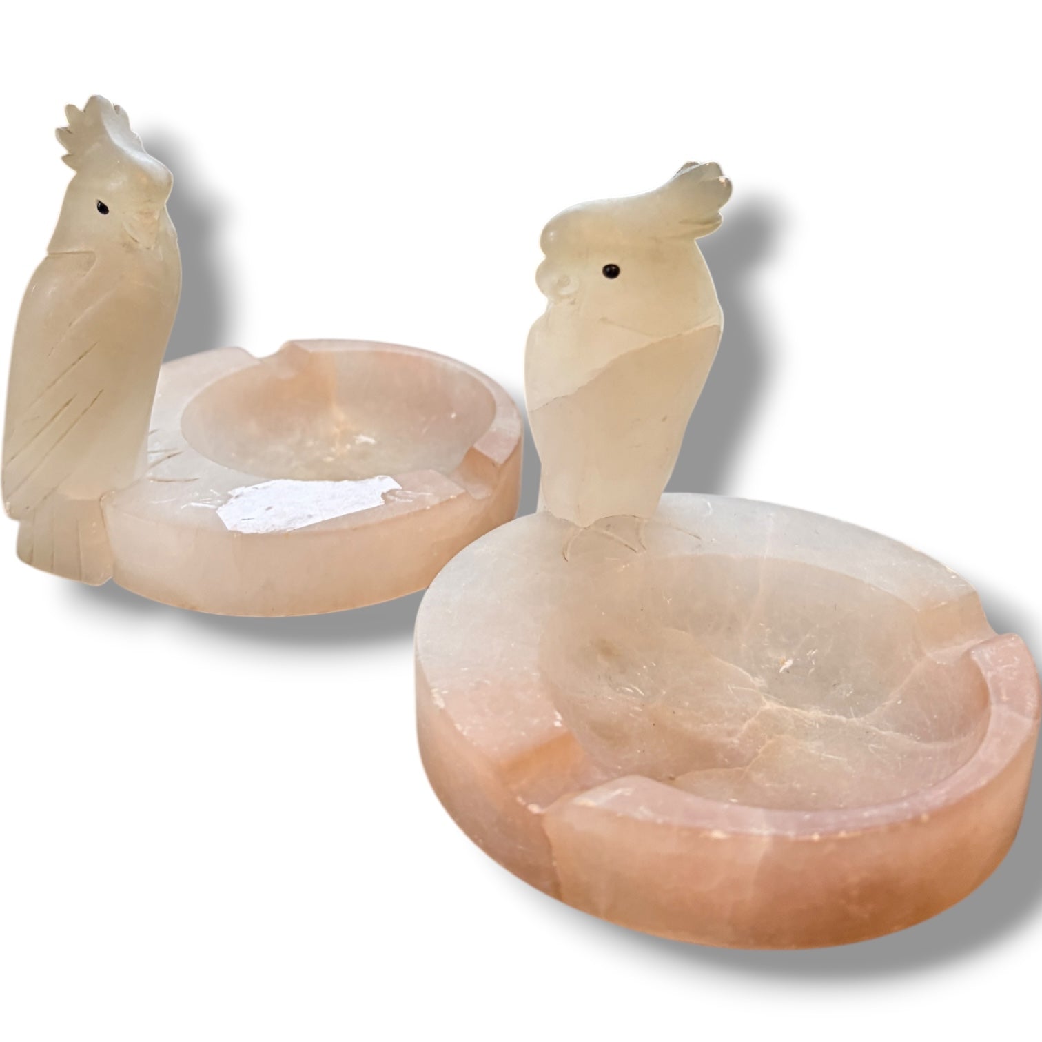 Vintage Alabaster Dishes – Italian Hand Carved Parrot Catchall Bowls Pair — view 6