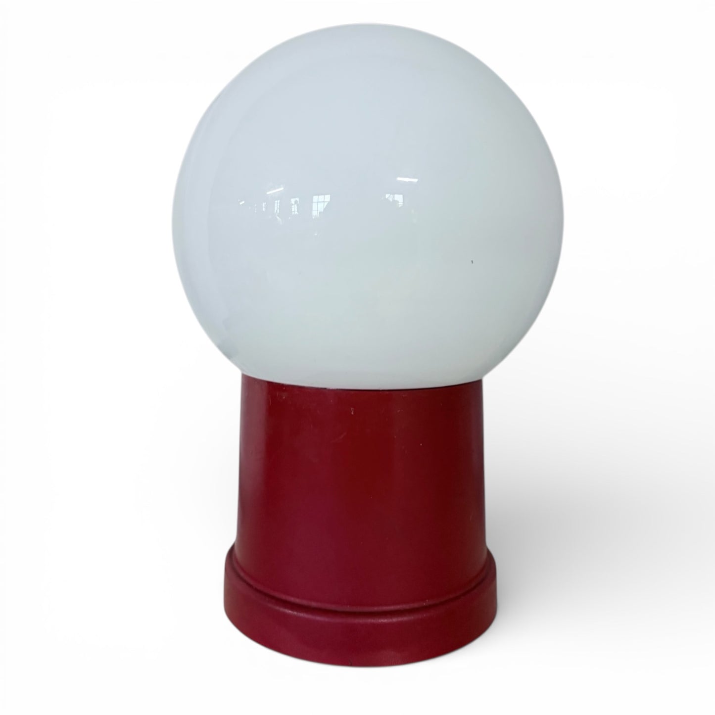 Vintage Space Age Lamp – Red Mushroom Table Lamp with Opaline Glass Shade