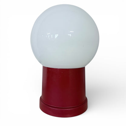 Vintage Space Age Lamp – Red Mushroom Table Lamp with Opaline Glass Shade
