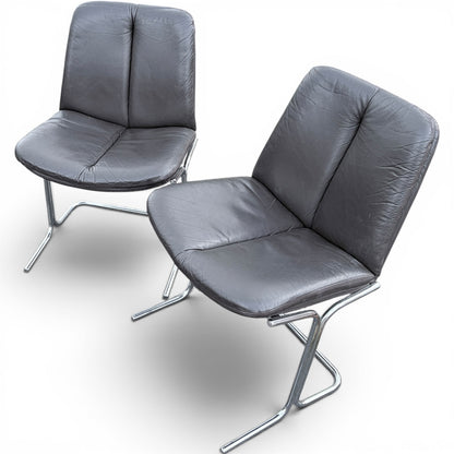 Pair of Vintage Pieff ‘Eleganza’ Leather & Chrome Dining Chairs by Tim Bates for Harrods