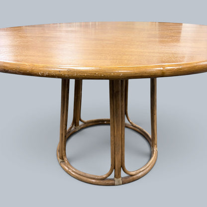 Vintage Italian Bamboo & Oak Round Dining Table with Four Beech & Rattan Chairs