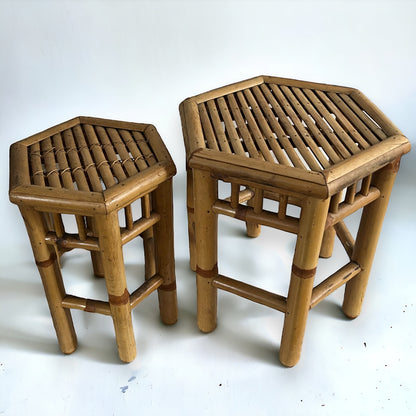 mid century pair of bamboo nesting tables