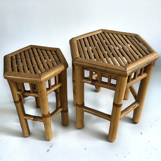 mid century pair of bamboo nesting tables