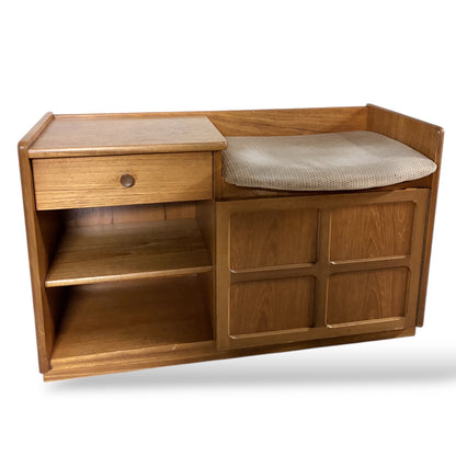 Teak Telephone Bench – Mid Century Vintage Hallway Seat With Storage Drawer