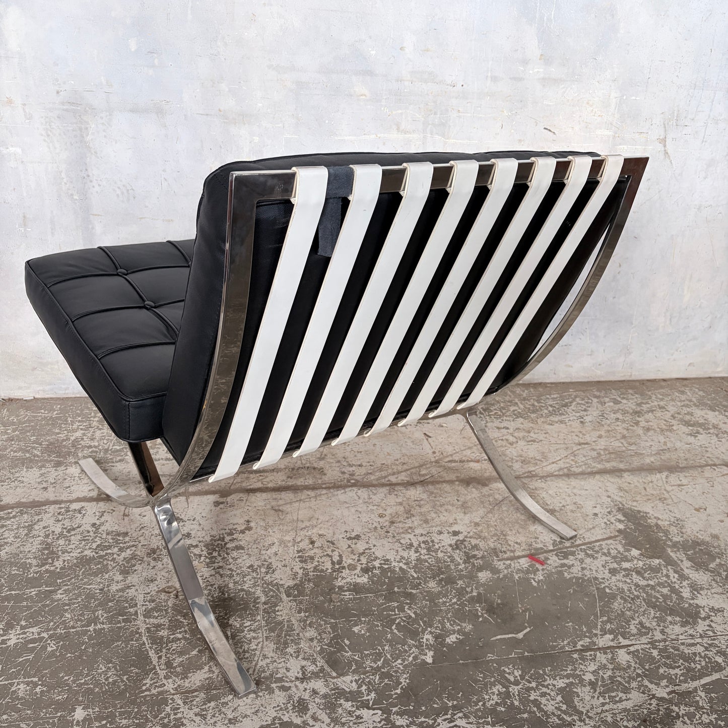 Mid Century Style Black Leather & Chrome Barcelona Chair
