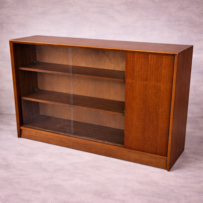 Mid Century Teak Sliding Door Bookcase by Herbert Gibbs – Glass Front Cabinet