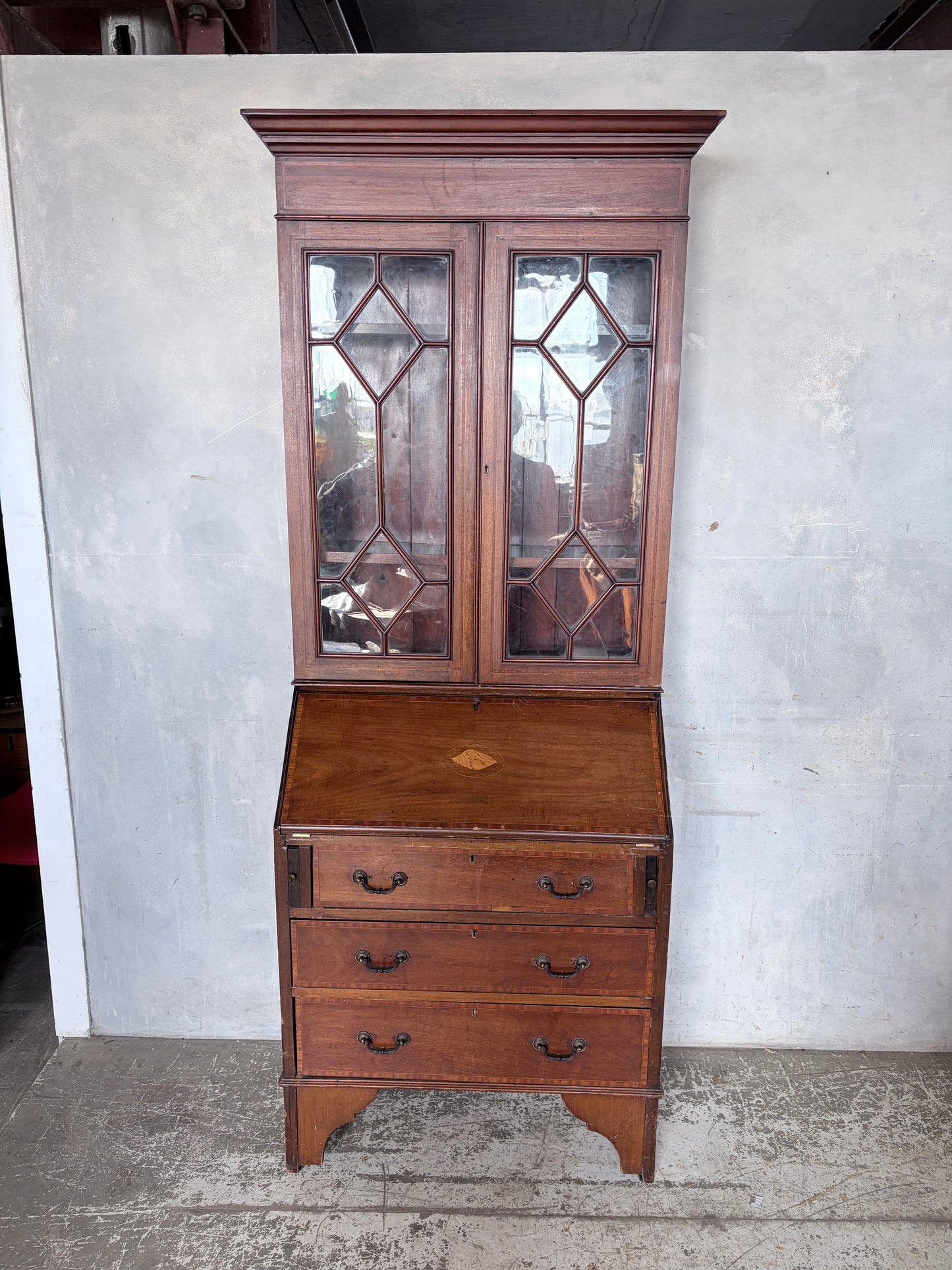 Antique Edwardian Mahogany Glazed Bureau Bookcase
