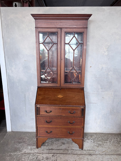 Antique Edwardian Mahogany Glazed Bureau Bookcase