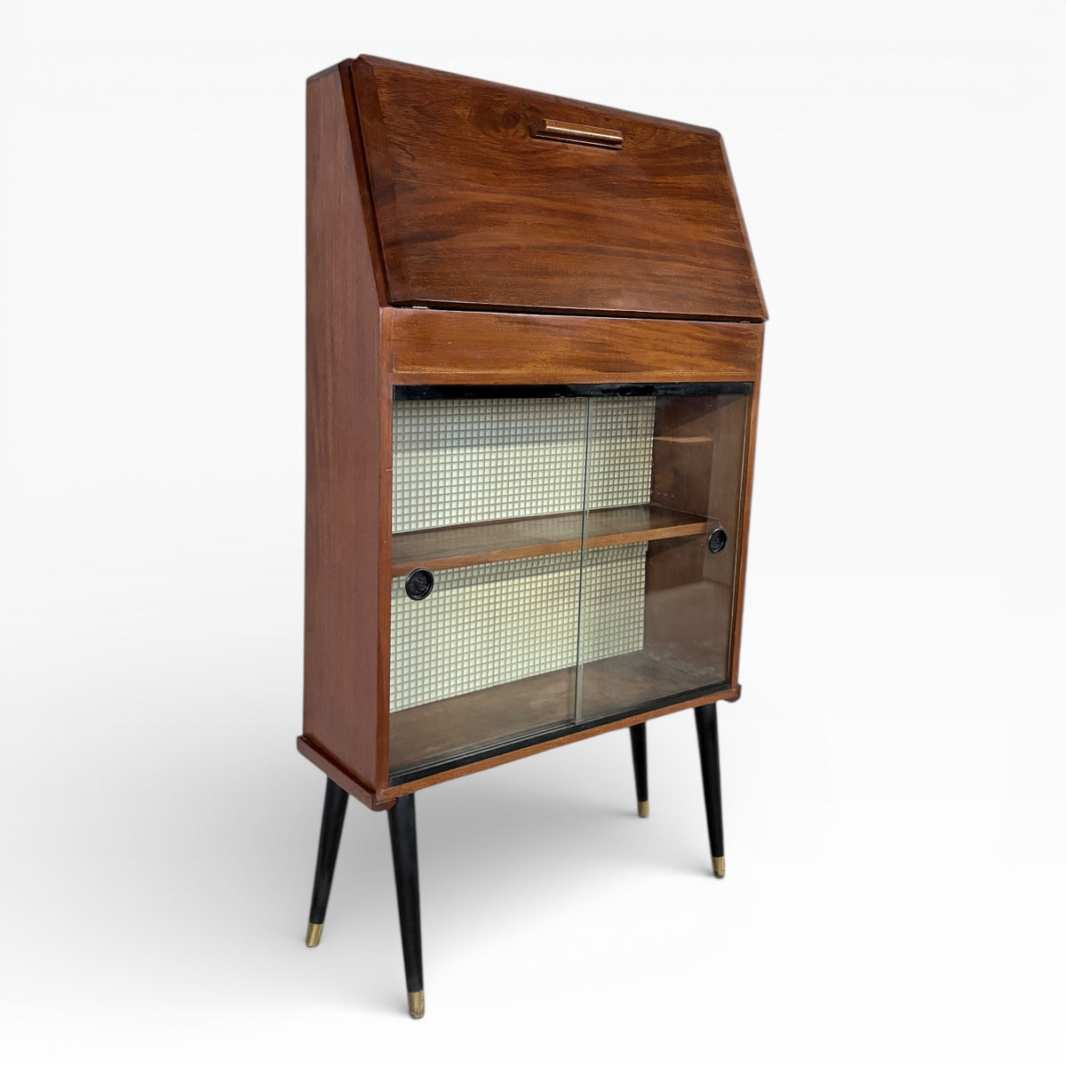 Vintage Slimline Space Age Drinks Cabinet with Mosaic & Glass Display