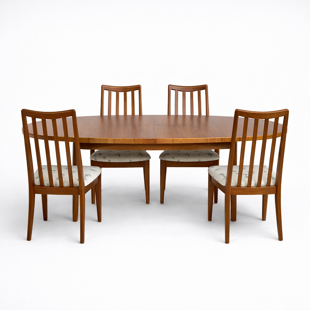 William Lawrence Oval Teak Extending Dining Table with G Plan Chairs (Set of 4)
