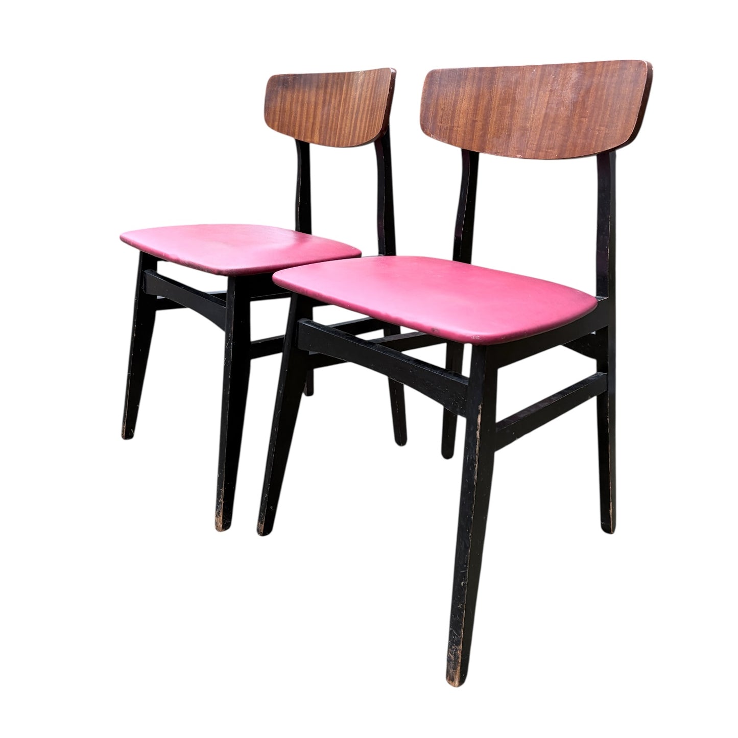 Pair of Mid-Century Teak Dining Chairs with Red Vinyl Seats — view 5