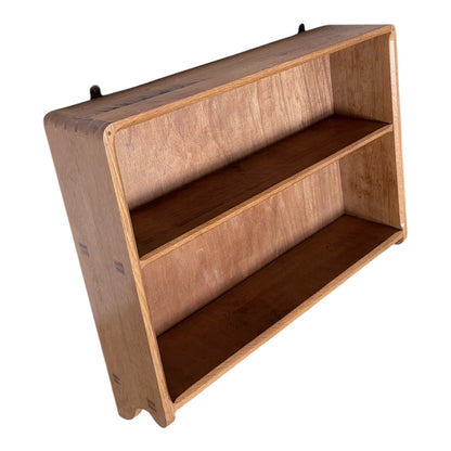 Vintage Tiger Oak & Beech Wall Shelf – Curved Open Display Unit