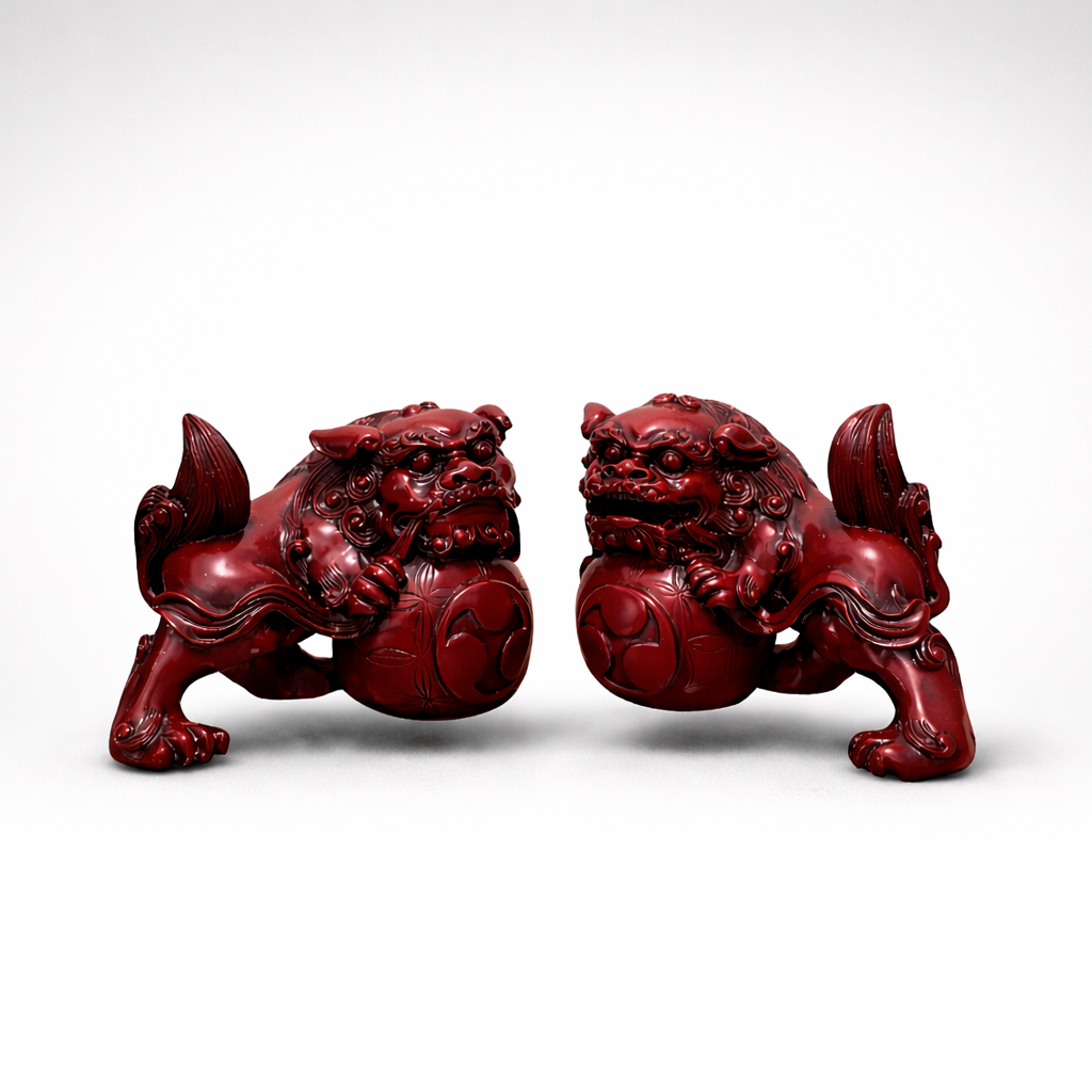 Heavy Resin Foo Dogs - Matching Pair Vintage Sculptures — view 2